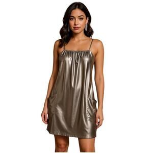 Poleci Y2K Metallic Mini Silk Dress Size 4